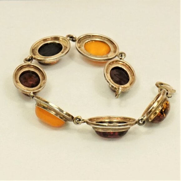 Multi Amber And 925 Silver Link Bracelet 7" - Unisex Amber Jewelry Gift - Picture 4 of 13